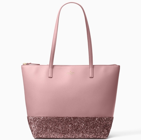 🍒NWT🍒 KATE SPADE GLITTER DIPPED ZIP TOP TOTE - Picture 7 of 8